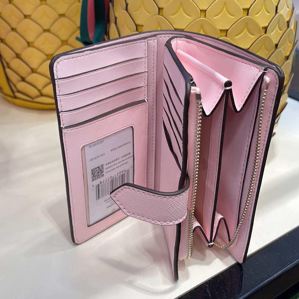 Kate Spade Staci Medium Pineapple Compact Bifold Wallet Pink Multi - Picture 12 of 16
